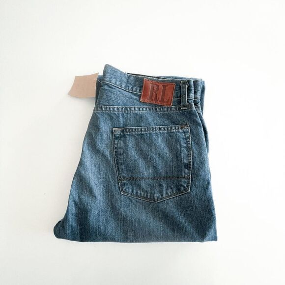 Polo RL Mens Denim Jeans Ashmore Original Straight Leg Blue Wash Size 34 - Picture 4 of 12